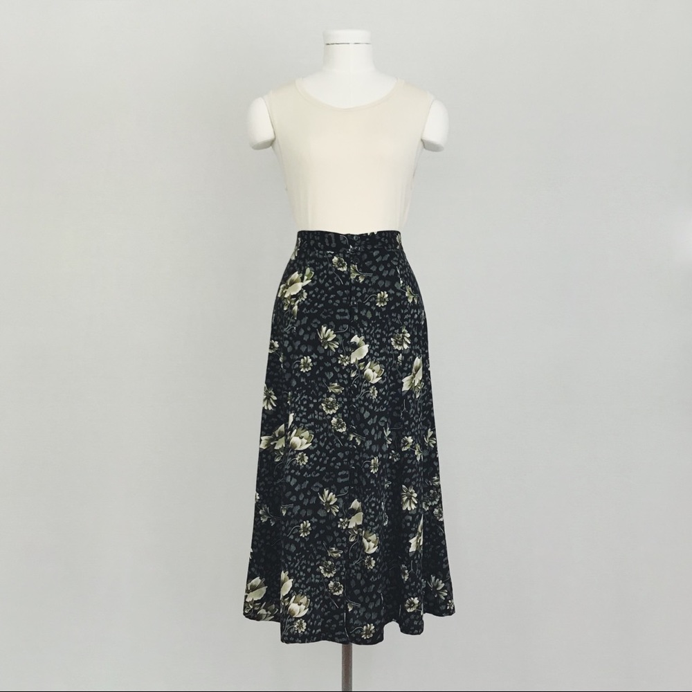 Vintage Botanical Button-Front Midi Skirt | Size S